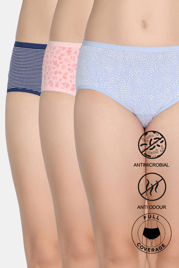 Buy Zivame Medium Rise Full Coverage Hipster Panty (Pack of 3) - Multicolor